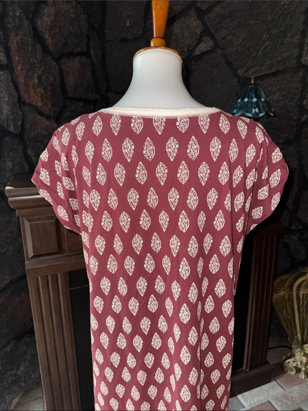 Garnet Hill Size XL Burgundy Cream organic cotton Nightgown sleepwear - Picture 6 of 10